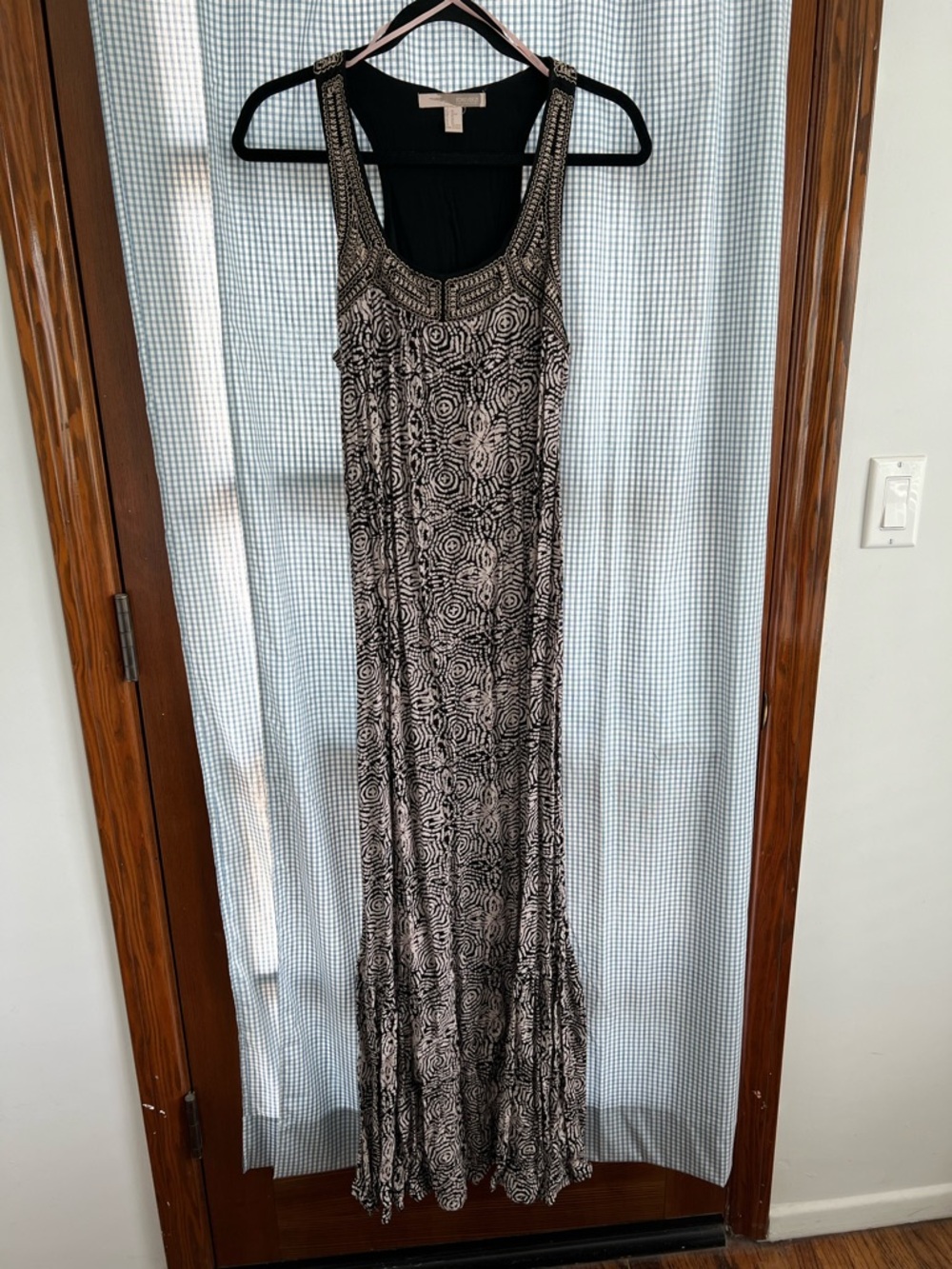 Forever 21 Black and Cream Beaded Neckline Maxi Dress
